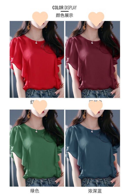 Vapetix XS-4XL  Chic ruffled chiffon shirt, short-sleeved summer new style, large size loose-fit slimming top for w – Bild 5