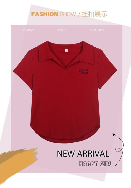 Vapetix L-3XL  Summer Collar Polo Shirt Top, Versatile and Fitted Korean Style Embroidered Short-Sleeve T-shirt fo – Bild 4