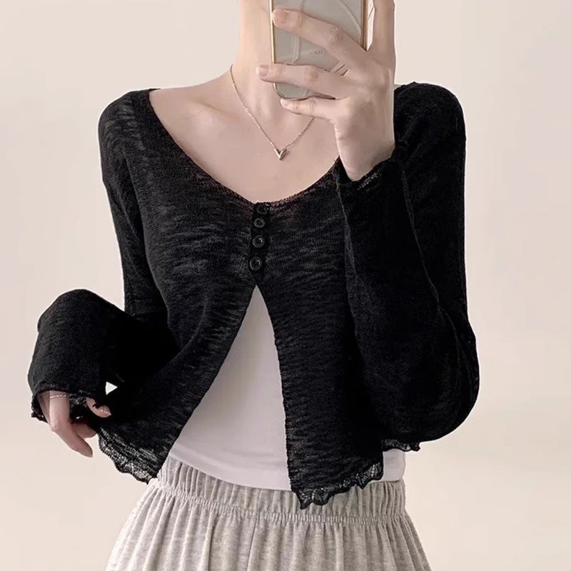 Vapetix Free Size-Free Size Lady's Short-Sleeve Top 2025 Spring Unique Style Knit Long-Sleeve Sun Protection Shirt New Style Ou – Bild 3