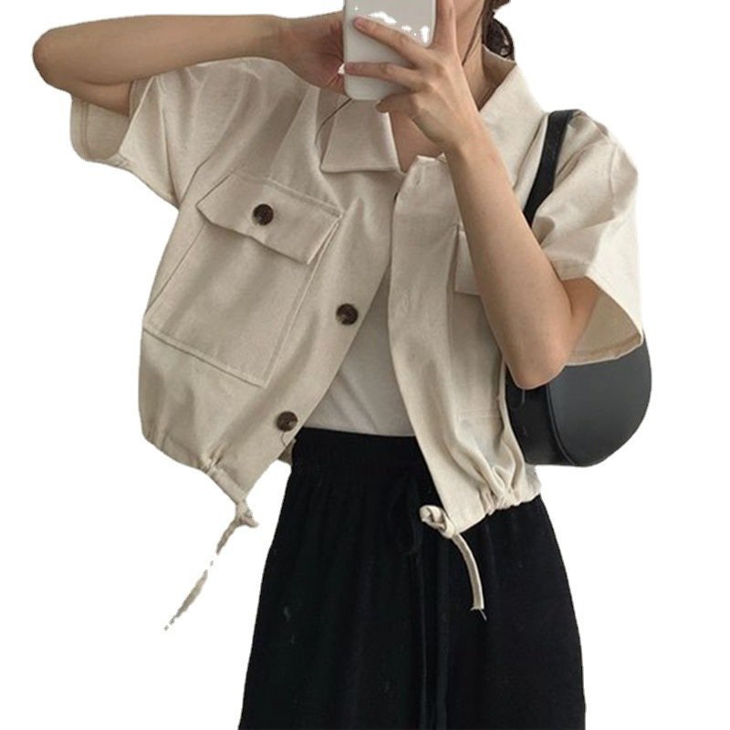 Vapetix Free Size-Free Size 2025 Summer New Short Waist Slimming Jacket Women's Versatile Solid Color Short Sleeve Casual Outer – Bild 4