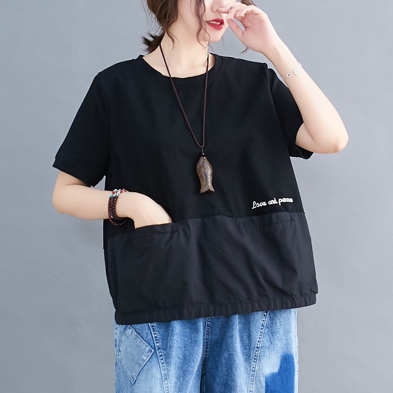 Vapetix M-4XL 2023 Summer New Solid Color Versatile Casual Slimming Base Shirt Loose Plus Size Literary Short Sle - 图片 3