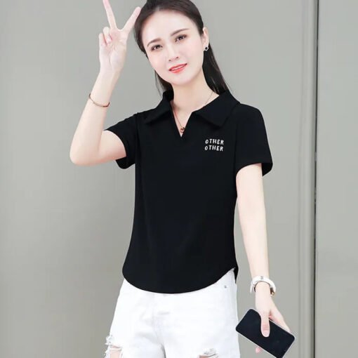 Vapetix L-3XL  Summer Collar Polo Shirt Top, Versatile and Fitted Korean Style Embroidered Short-Sleeve T-shirt fo – Bild 6