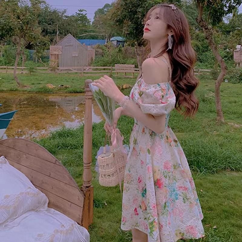 Vapetix M-4XL Please check the actual item before placing an order. #Floral Dress with Puffed Sleeve, Off-the-Sho – Bild 4