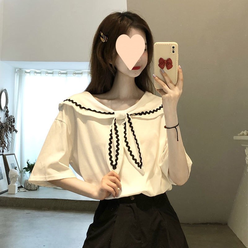 Vapetix S-2XL Women's Design-Oriented, Niche Summer 2025 Short-Sleeve Navy Collar Sweet and Unique Top College St – Bild 6