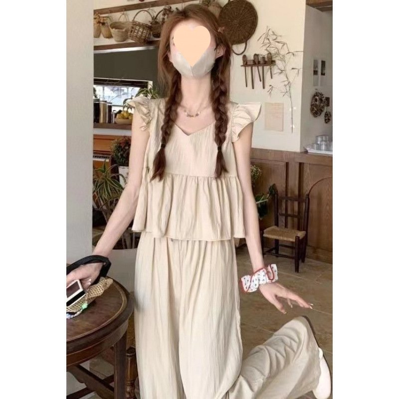 Vapetix S-2XL Salt-style outfit: small fly sleeve short baby doll top women's high-waisted casual wide-leg pants – Bild 6