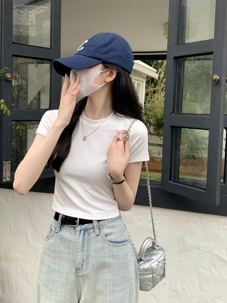 Vapetix M-XXL Women's Short Sleeve Red T-Shirt, Summer New Pure Color Tight Fitting Spaghetti Strap Top for Petit – Bild 2