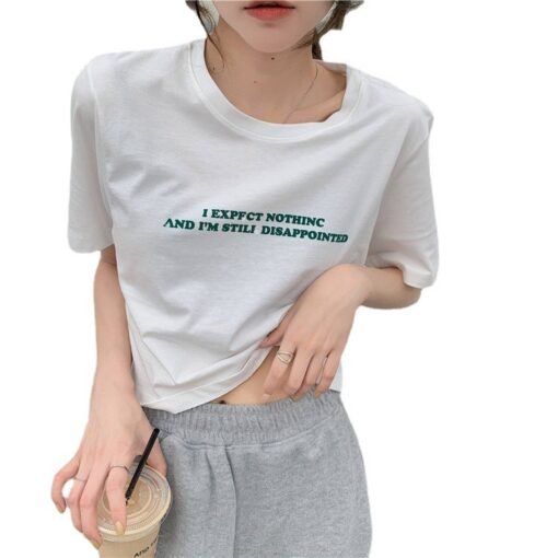 Vapetix M-2XL  2025 Summer Korean Version New Loose Short Length Subtle Nipple Revealing Letter Print Short Sleeve – Bild 5