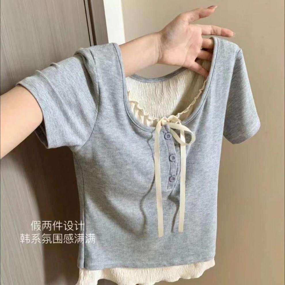 Vapetix S ✪▽✪-The 6XL didn't ship ✪▽✪ Pure desire has no rivals! Color-blocking faux two-piece, regular shoulder top for women, summer ne – Bild 5