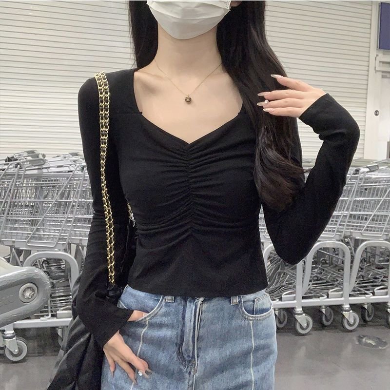 Vapetix S(60-80 pounds)-2XL (130-150 lbs) Fall/Winter Pure & Alluring Slimming Short Korean-Style V-Neck Long-Sleeve Velvet Base Top for Wome – Bild 3