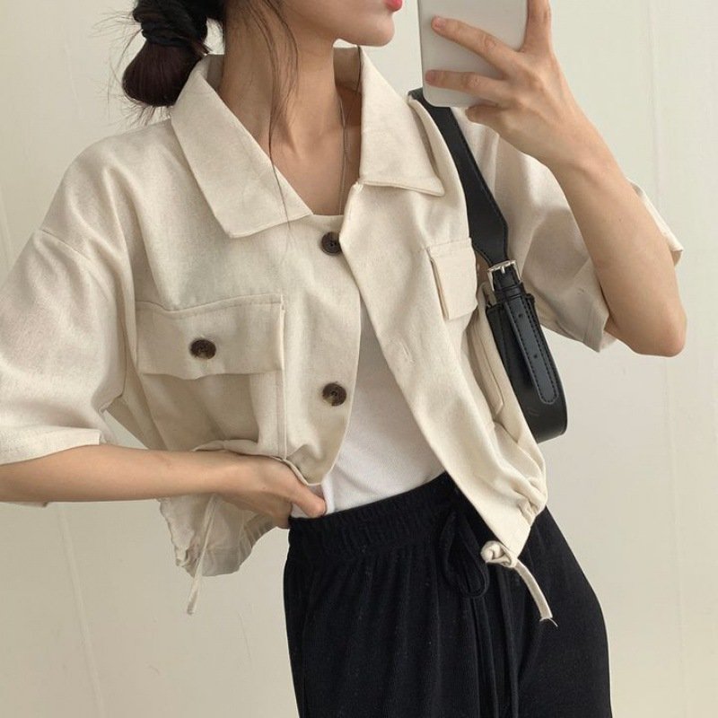 Vapetix Free Size-Free Size 2025 Summer New Short Waist Slimming Jacket Women's Versatile Solid Color Short Sleeve Casual Outer – Bild 5