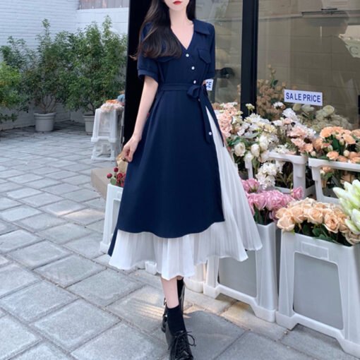 Vapetix M suggests 80-105 pounds-4XL size suggestion: 170-185 lbs  2025 Summer New Retro French Collar Length Dress Design Sense Niche Personality Waist Cinching Slim – Bild 5
