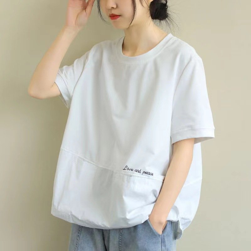 Vapetix M-4XL 2023 Summer New Solid Color Versatile Casual Slimming Base Shirt Loose Plus Size Literary Short Sle - 图片 5