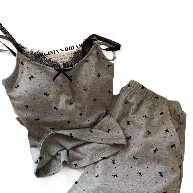 Vapetix M recommends 75-90 pounds-2XL recommended 120-140 Korean-style girl spaghetti strap sleepwear set for summer with design elements, bow lace, lace tri – Bild 5