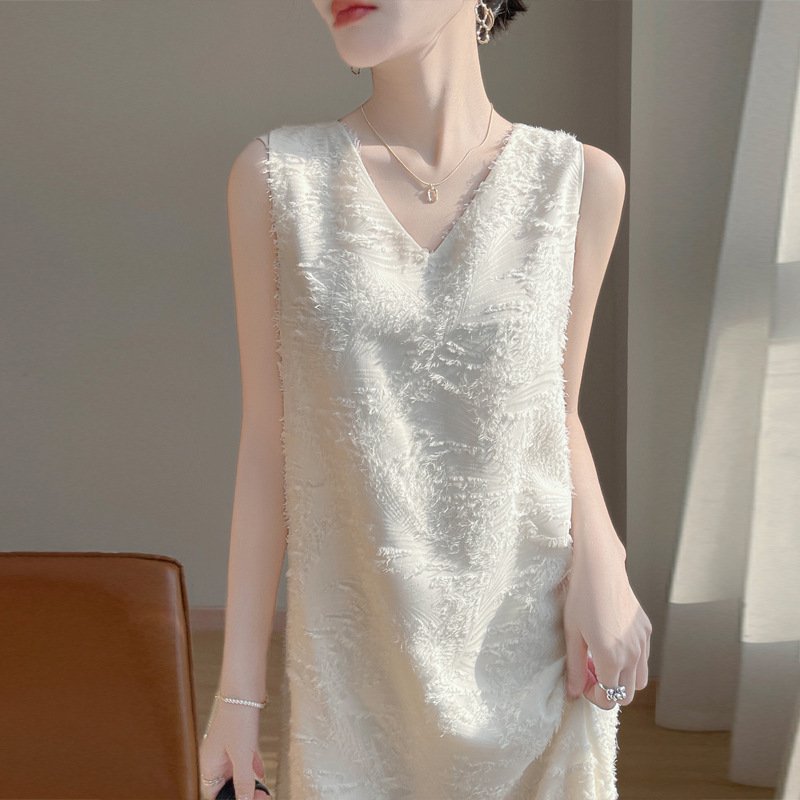 Vapetix M- Summer French New Style 2025 Medium-Length Elegant Embossed Sleeveless Dress Blouse with Floral Col – Bild 5