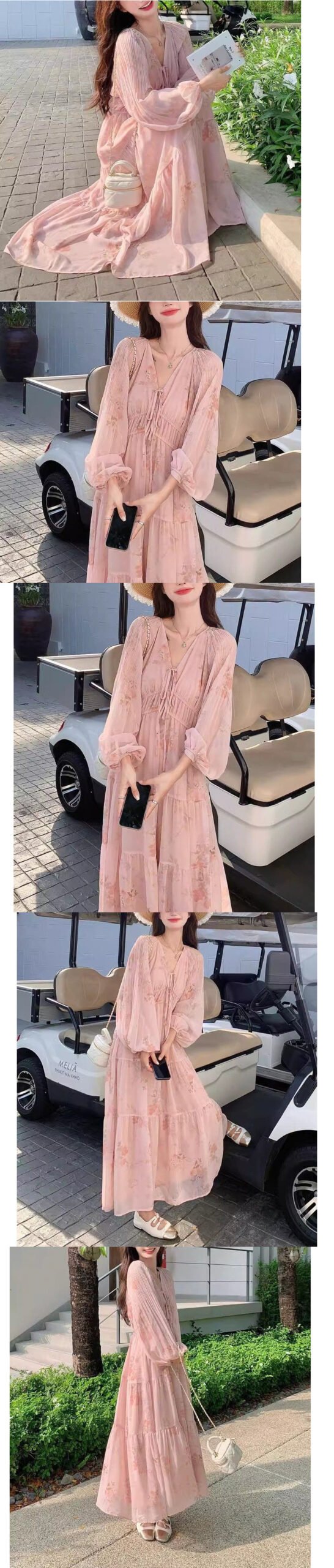 Vapetix S-2XL Long-sleeved Dress Korean Version 2025 Summer New Floral Loose Cover Belly Lantern Sleeve Dopamine - 图片 3