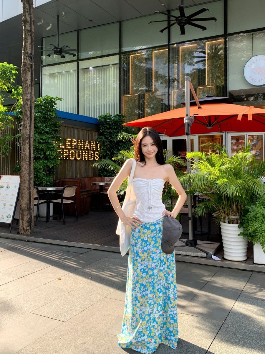 Vapetix S-XL Pure Desire Style Gathered Waist-Corset Blouse Top Women Summer Floral Print Slimming High-Waisted – Bild 5