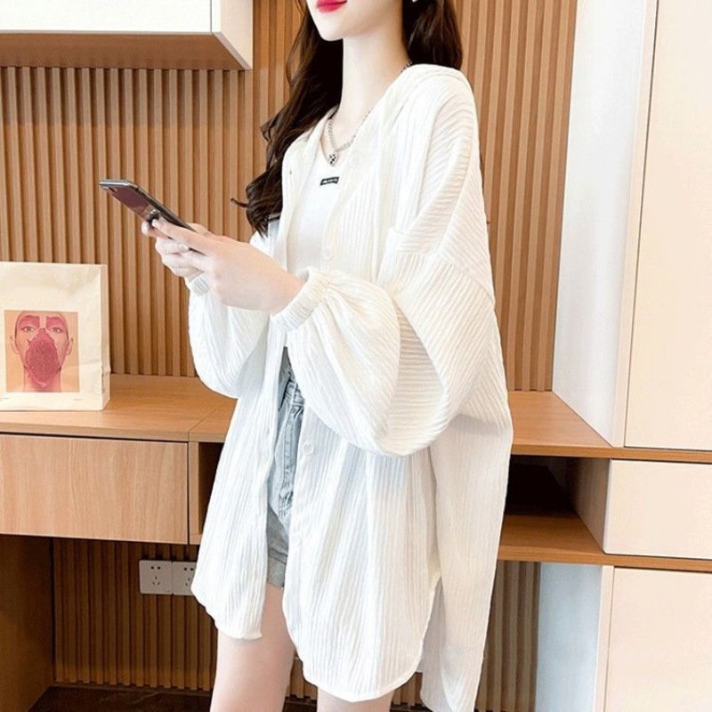 Vapetix S (around 95 jin)-3XL (75kg-85kg) Women's Loose Fit Long-Sleeve Shirt Top, Hooded Sun Protection Jacket, Summer New Outerwear, Stylis - 图片 5