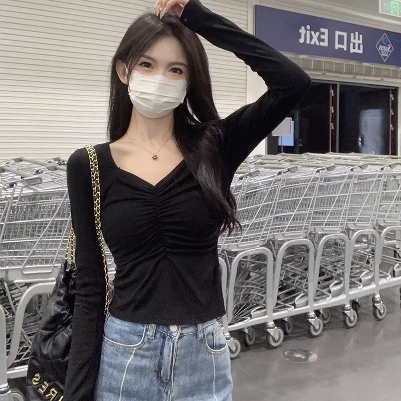 Vapetix S(60-80 pounds)-2XL (130-150 lbs) Fall/Winter Pure & Alluring Slimming Short Korean-Style V-Neck Long-Sleeve Velvet Base Top for Wome – Bild 4