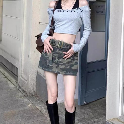 Vapetix XS-XXL  Ladies' Summer New Arrival Camouflage Denim Loose Short Skirt American Retro Style High-Waisted Coo – Bild 6