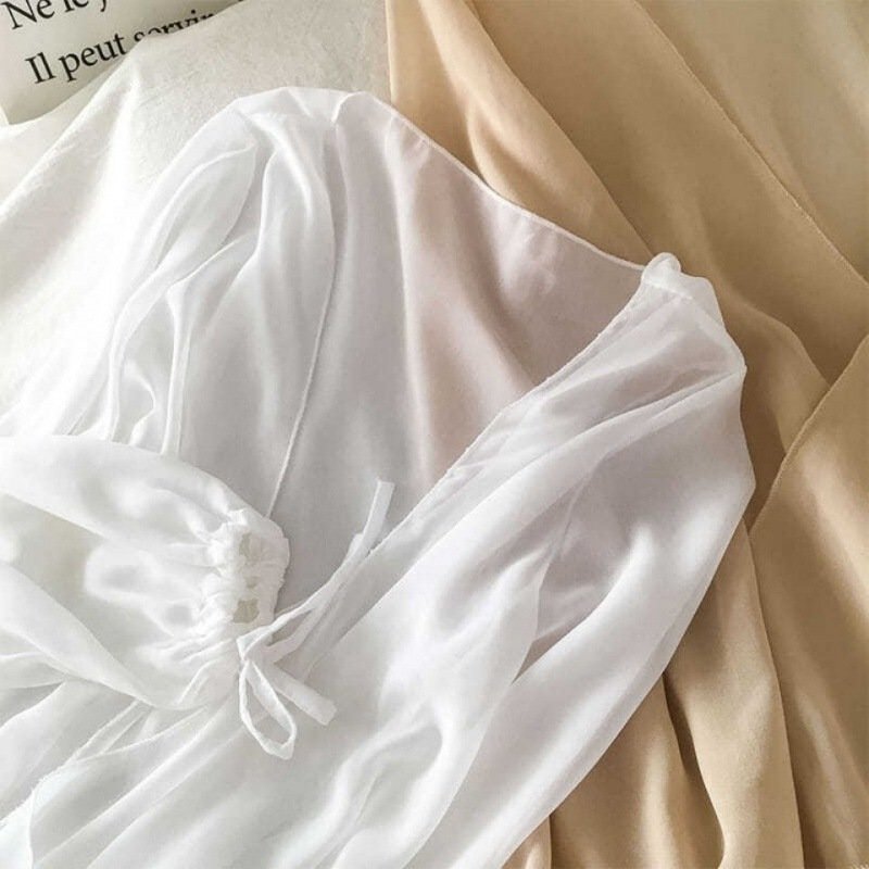 Vapetix S-2XL Summer white fairy-like thin versatile chiffon open jacket women's top for layering long-sleeved su – Bild 7