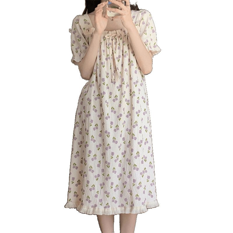 Vapetix M suggests: 75-95 pounds-2XL Recommendation: 130-145 lbs Friend's Dress Ins Style Fresh Sleep Dress Summer Women Short Sleeve Cotton Pajamas Women Summer Sw – Bild 4