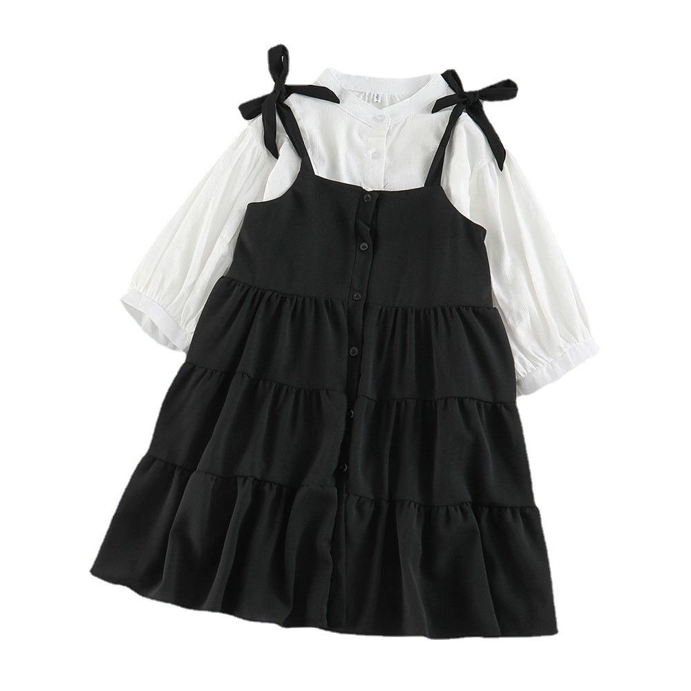 Vapetix S-XXL Black Strap Dress for Women, Academy Style, Youthful Skirt, Petite Short Skirt, Loose Strap Dress, – Bild 7