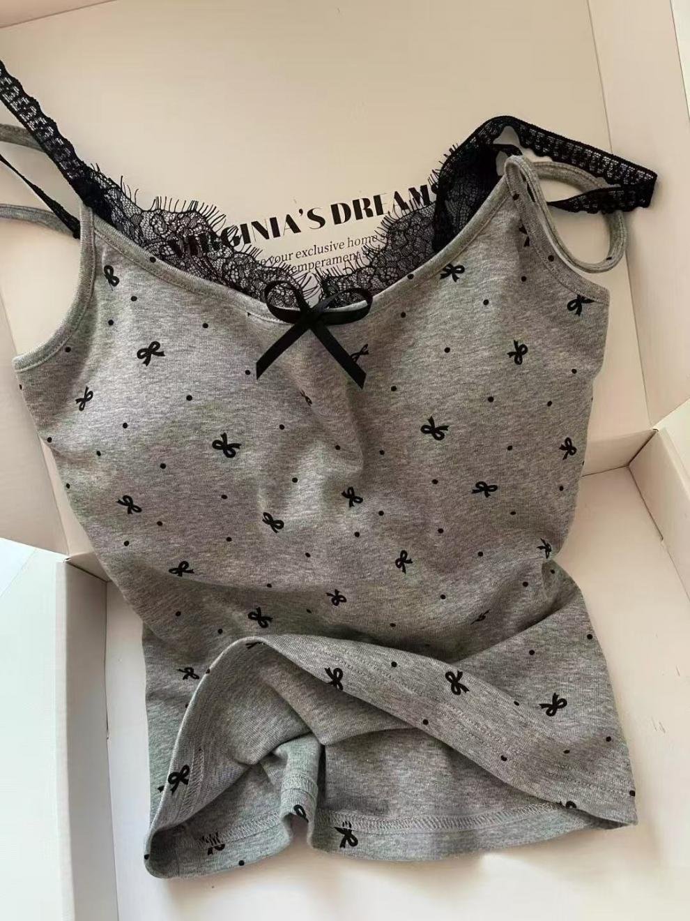 Vapetix M recommends 75-90 pounds-2XL recommended 120-140 Korean-style girl spaghetti strap sleepwear set for summer with design elements, bow lace, lace tri – Bild 7