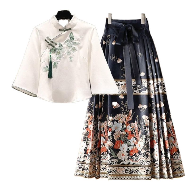 Vapetix Suggest 80-100斤 for M-4XL recommended for 180-200 lbs Mint Green New Chinese Style Ancient Wind Women's Summer 2025 Chinese Style Hanfu Top Mamian Skirt – Bild 6