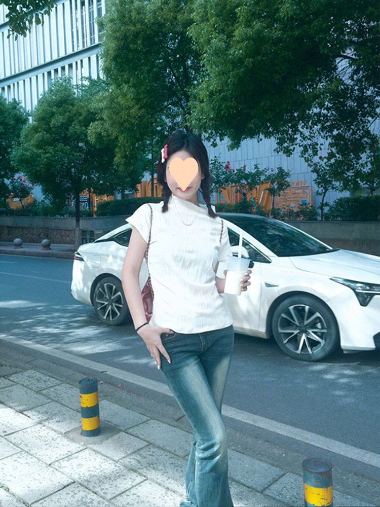 Vapetix XS-2XL Vintage American Regular Shoulder Short Sleeve Women's Summer Fitted Waist Pleated Design Aesthetic – Bild 7