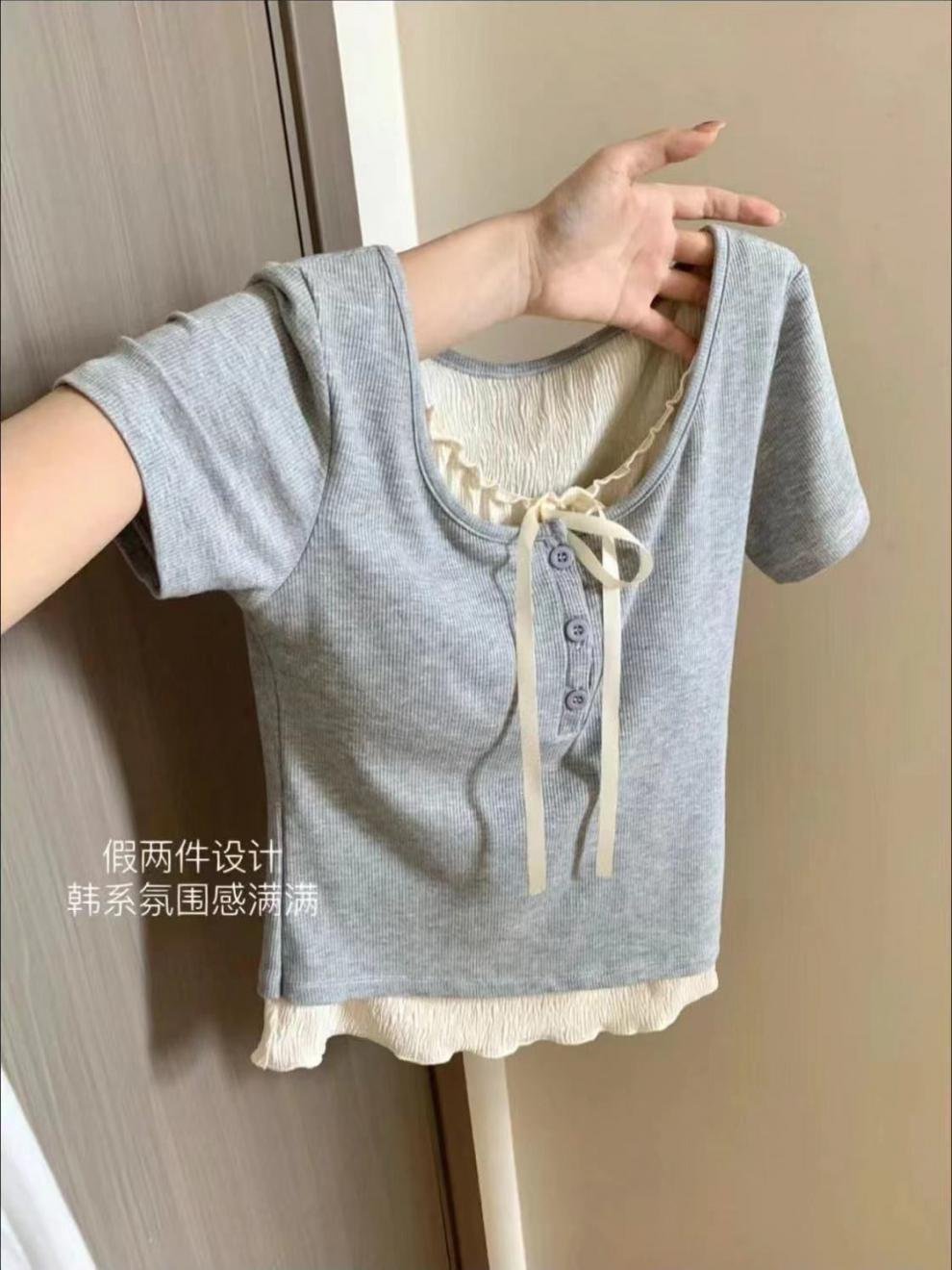 Vapetix S ✪▽✪-The 6XL didn't ship ✪▽✪ Pure desire has no rivals! Color-blocking faux two-piece, regular shoulder top for women, summer ne – Bild 6