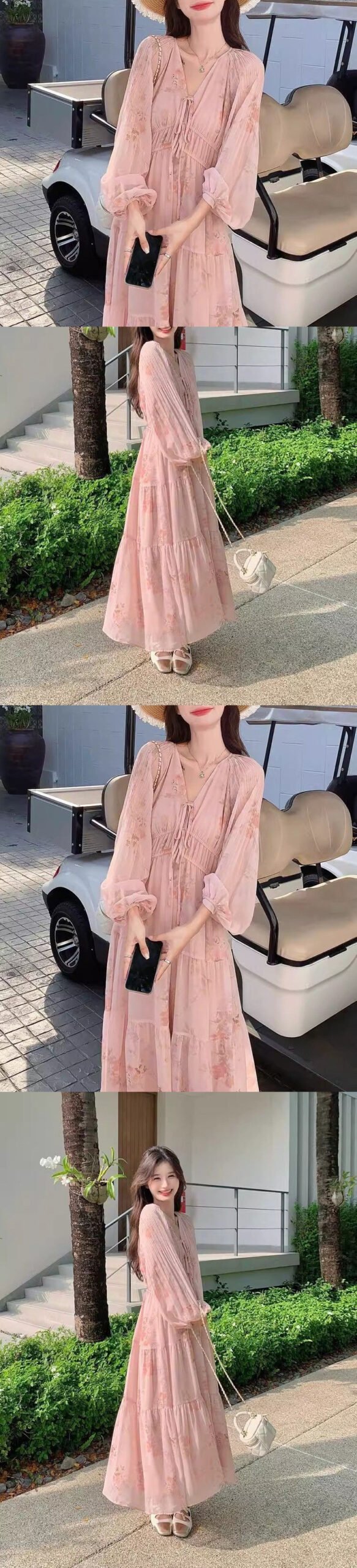 Vapetix S-2XL Long-sleeved Dress Korean Version 2025 Summer New Floral Loose Cover Belly Lantern Sleeve Dopamine - 图片 4