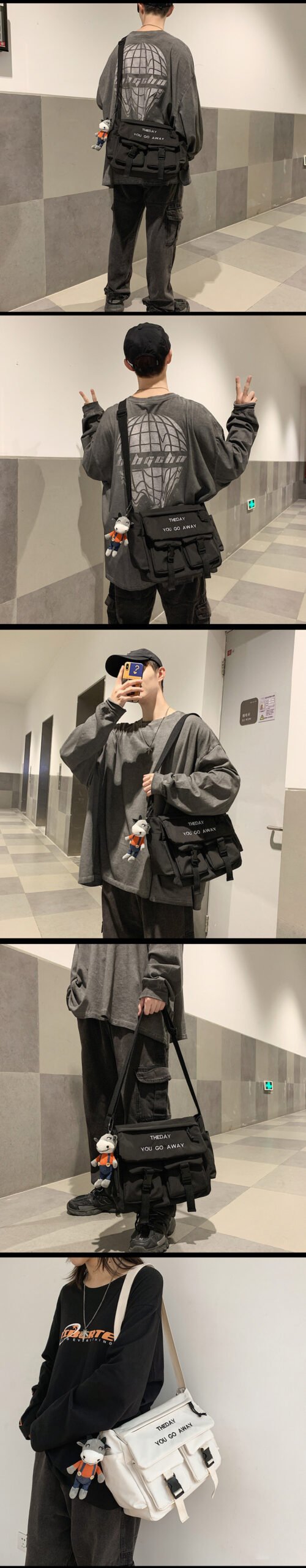 Vapetix Free Size-Free Size Unisex crossbody bag, trendy Japanese workwear style, large capacity, men's streetwear fashion bran – Bild 8