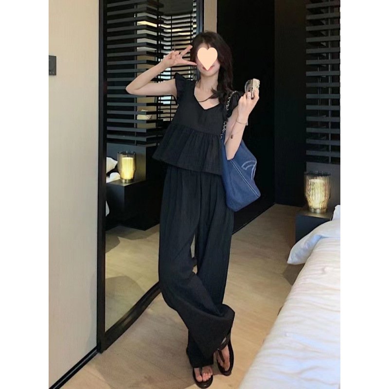 Vapetix S-2XL Salt-style outfit: small fly sleeve short baby doll top women's high-waisted casual wide-leg pants – Bild 8