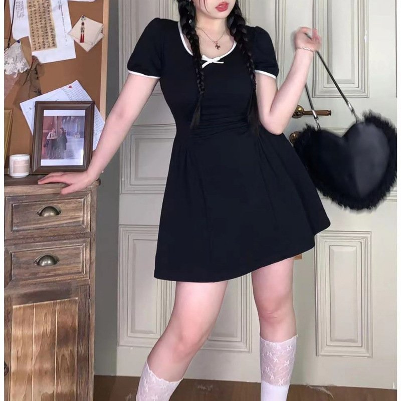 Vapetix S-2XL Plus Size Women's Sexy Pleated Waist-Slimming Backless Dress 2025 Summer French First Love Kikyo Bl – Bild 6