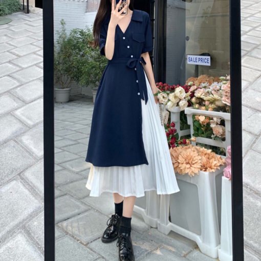 Vapetix M suggests 80-105 pounds-4XL size suggestion: 170-185 lbs  2025 Summer New Retro French Collar Length Dress Design Sense Niche Personality Waist Cinching Slim – Bild 6