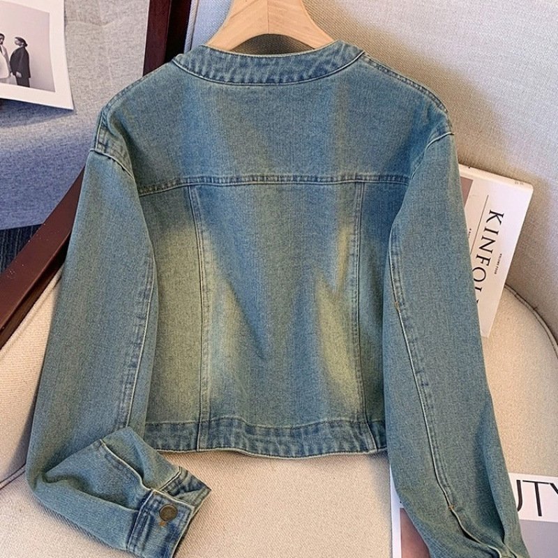 Vapetix S Recommend 80-100 pounds-3XL size is recommended for 140-150 pounds. Vintage Short Denim Jacket 2024 New Arrival Women's Spring/Early Spring Denim Jacket for Petite Fig – Bild 5