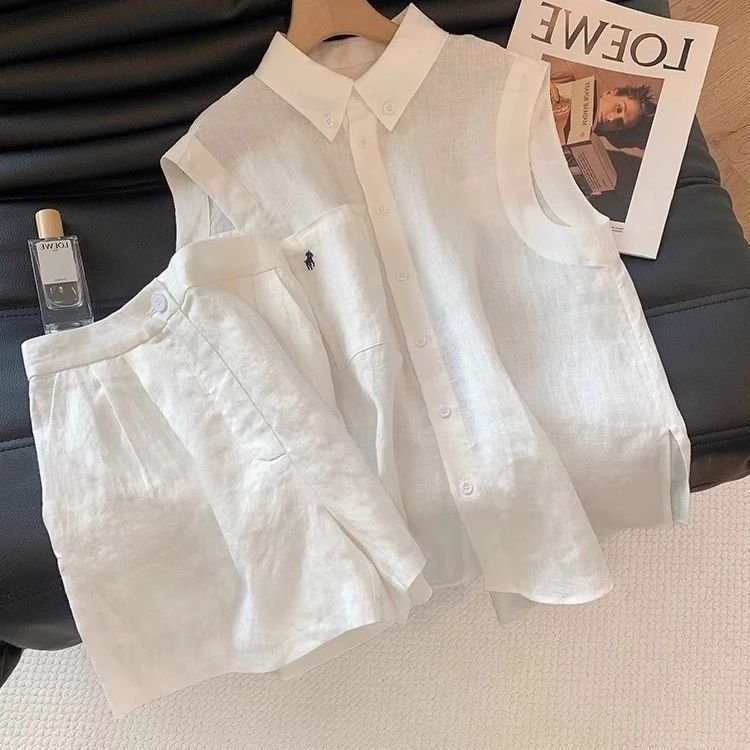 Vapetix M 70-95-2XL 126-140 Lao Qian Windy Casual Linen Set for Women - Summer Thin Breathable Polo Neck Sleeveless Shirt and S – Bild 6