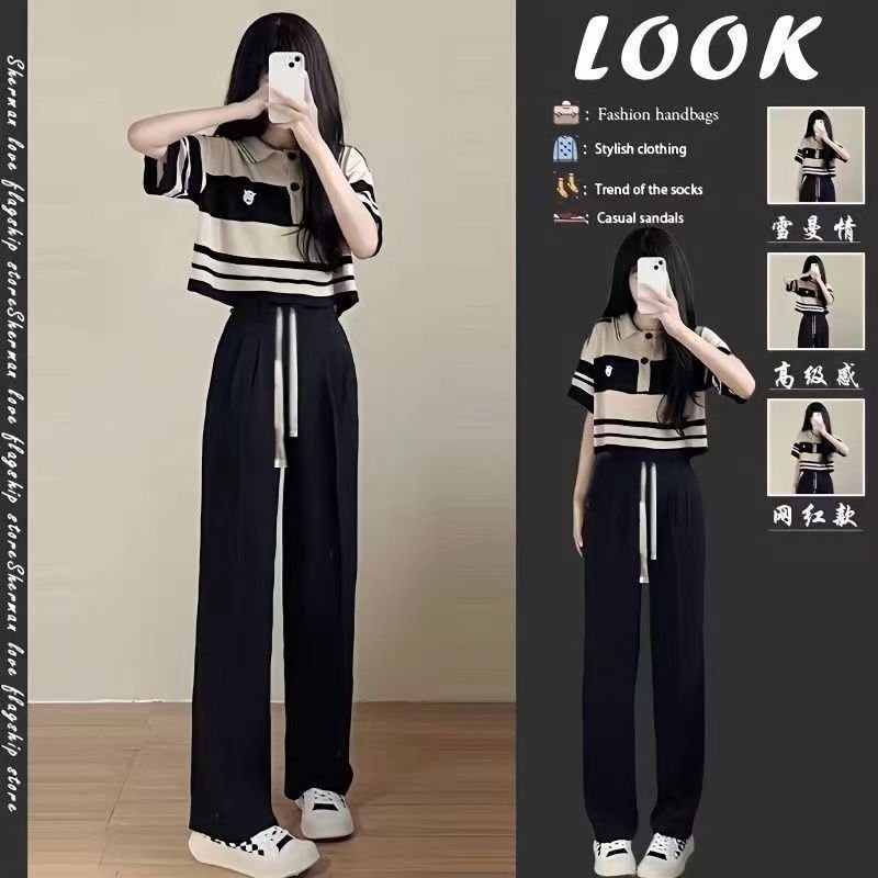 Vapetix XS suggests 60-70 pounds-2XL size suggestions: 115-135 lbs Summer Salt-style Outfit Set for Women - New Korean Version Loose T-shirt and Ins Wide-leg Pants Tw – Bild 7