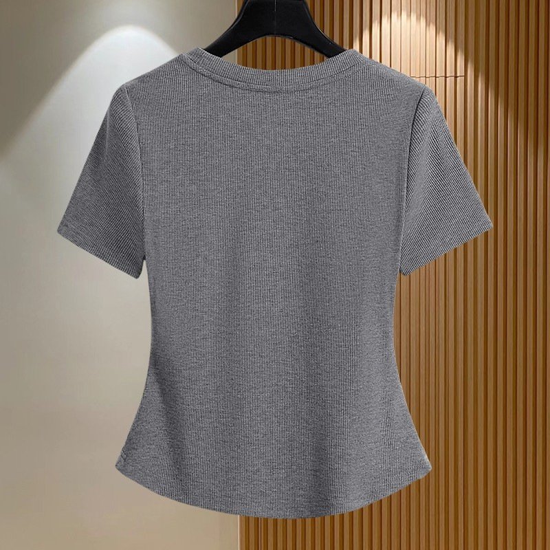 Vapetix M【85-100 pounds】-XXXL【160-175 lbs】 2025 Summer Fashion Trendy Gray Short-Sleeve T-Shirt for Women Slimming Embroidered Heavy Work with – Bild 6