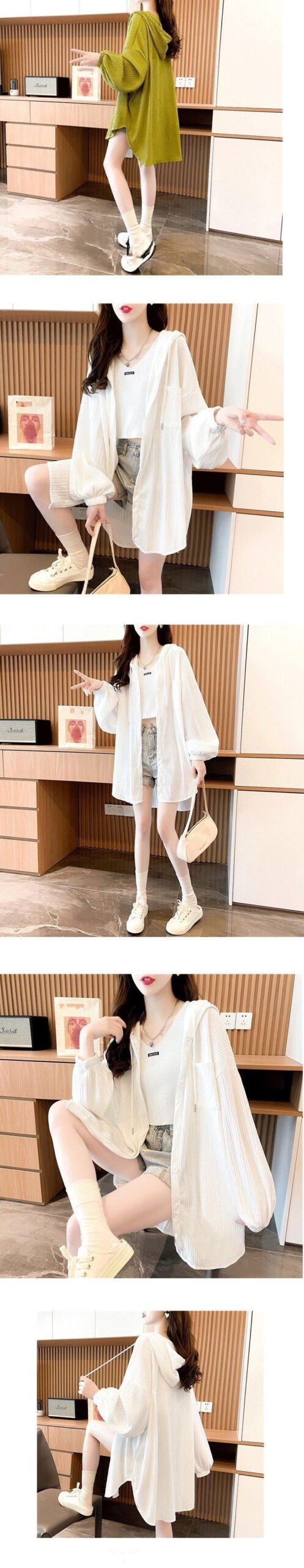 Vapetix S (around 95 jin)-3XL (75kg-85kg) Women's Loose Fit Long-Sleeve Shirt Top, Hooded Sun Protection Jacket, Summer New Outerwear, Stylis - 图片 8