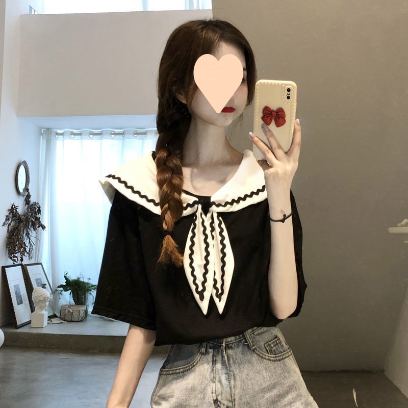 Vapetix S-2XL Women's Design-Oriented, Niche Summer 2025 Short-Sleeve Navy Collar Sweet and Unique Top College St – Bild 8