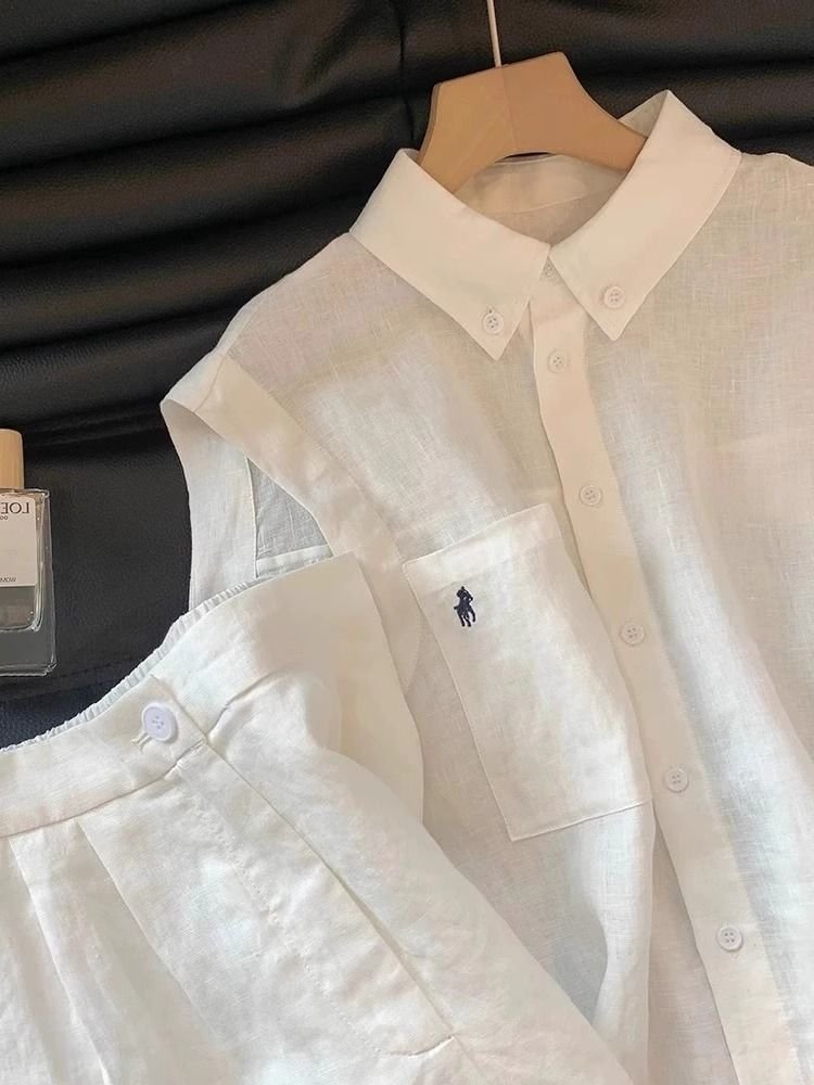 Vapetix M 70-95-2XL 126-140 Lao Qian Windy Casual Linen Set for Women - Summer Thin Breathable Polo Neck Sleeveless Shirt and S – Bild 7