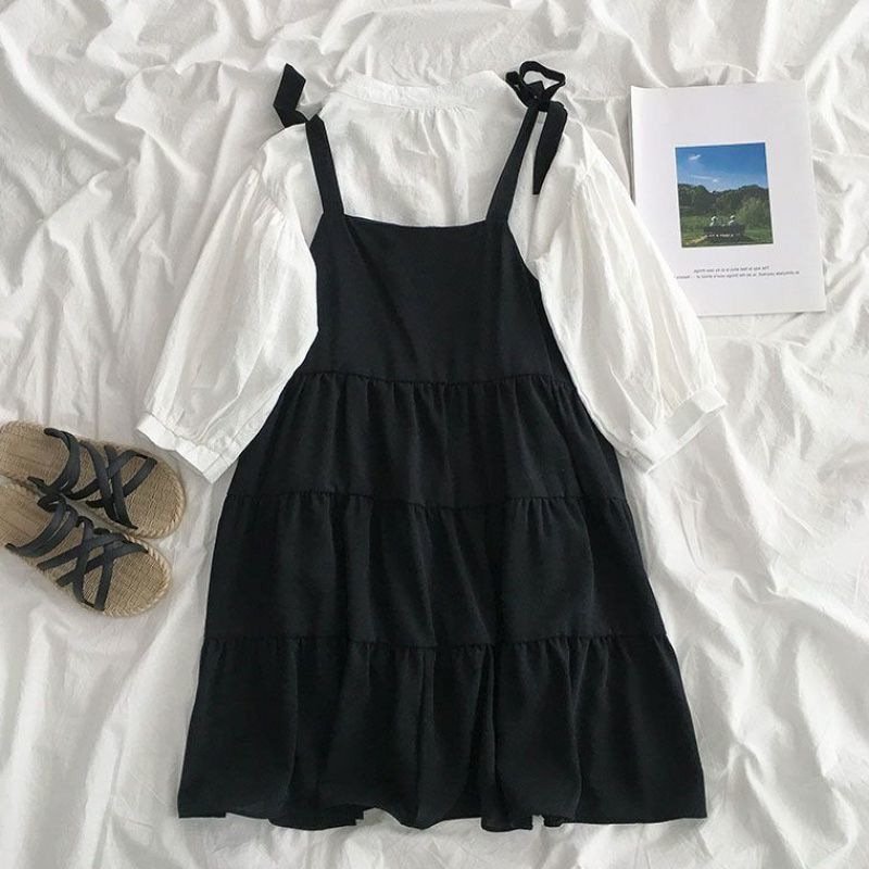 Vapetix S-XXL Black Strap Dress for Women, Academy Style, Youthful Skirt, Petite Short Skirt, Loose Strap Dress, – Bild 8