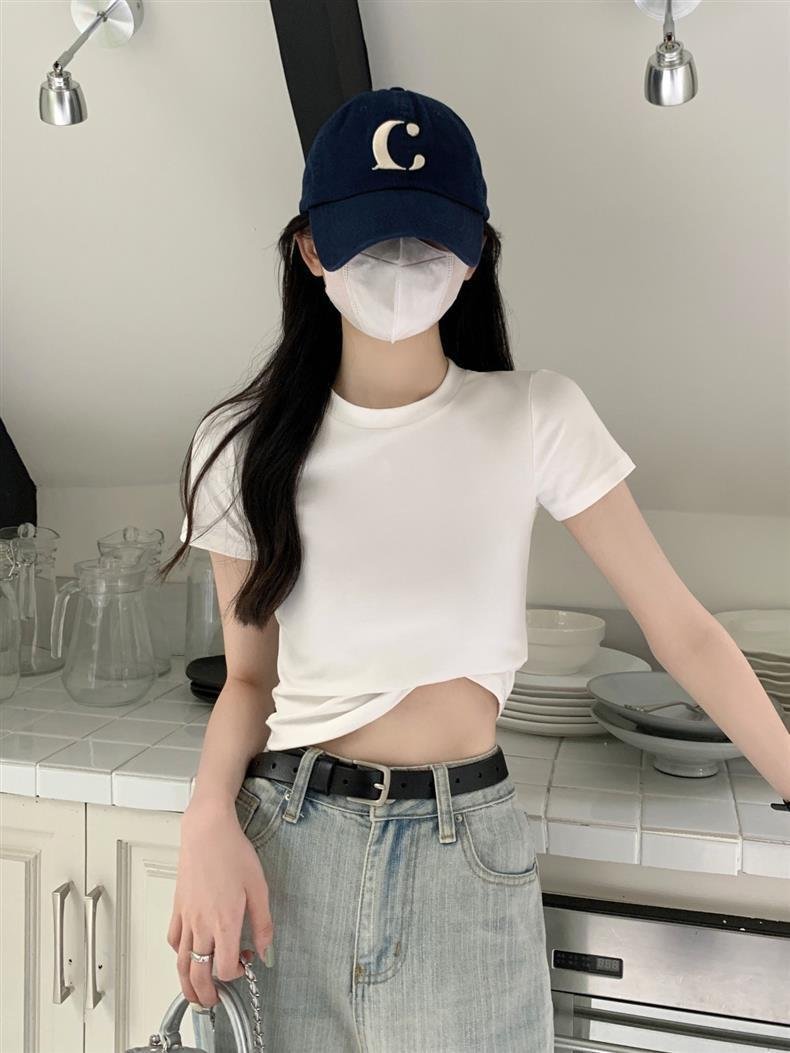 Vapetix M-XXL Women's Short Sleeve Red T-Shirt, Summer New Pure Color Tight Fitting Spaghetti Strap Top for Petit – Bild 8