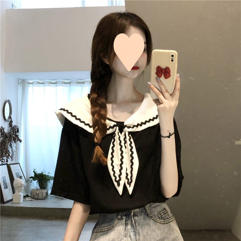 Vapetix S-2XL Women's Design-Oriented, Niche Summer 2025 Short-Sleeve Navy Collar Sweet and Unique Top College St – Bild 9