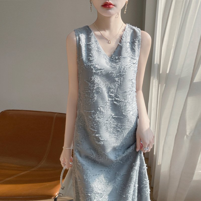 Vapetix M- Summer French New Style 2025 Medium-Length Elegant Embossed Sleeveless Dress Blouse with Floral Col – Bild 6