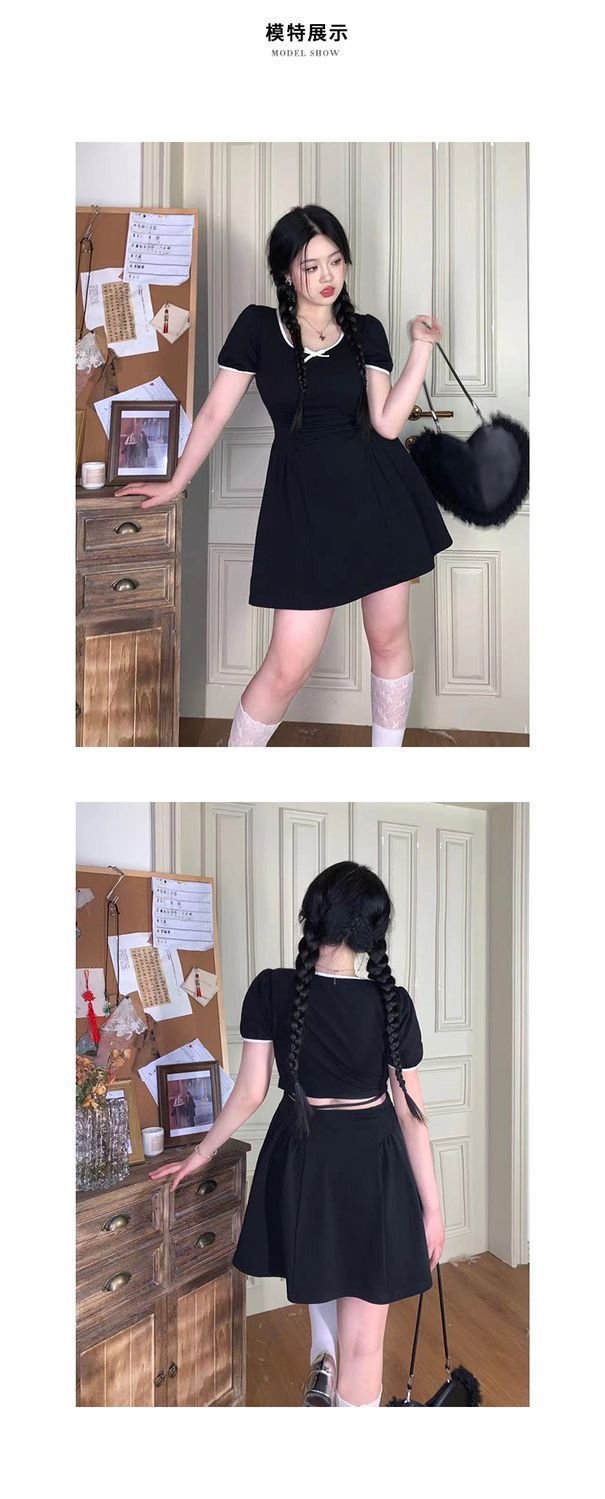 Vapetix S-2XL Plus Size Women's Sexy Pleated Waist-Slimming Backless Dress 2025 Summer French First Love Kikyo Bl – Bild 9