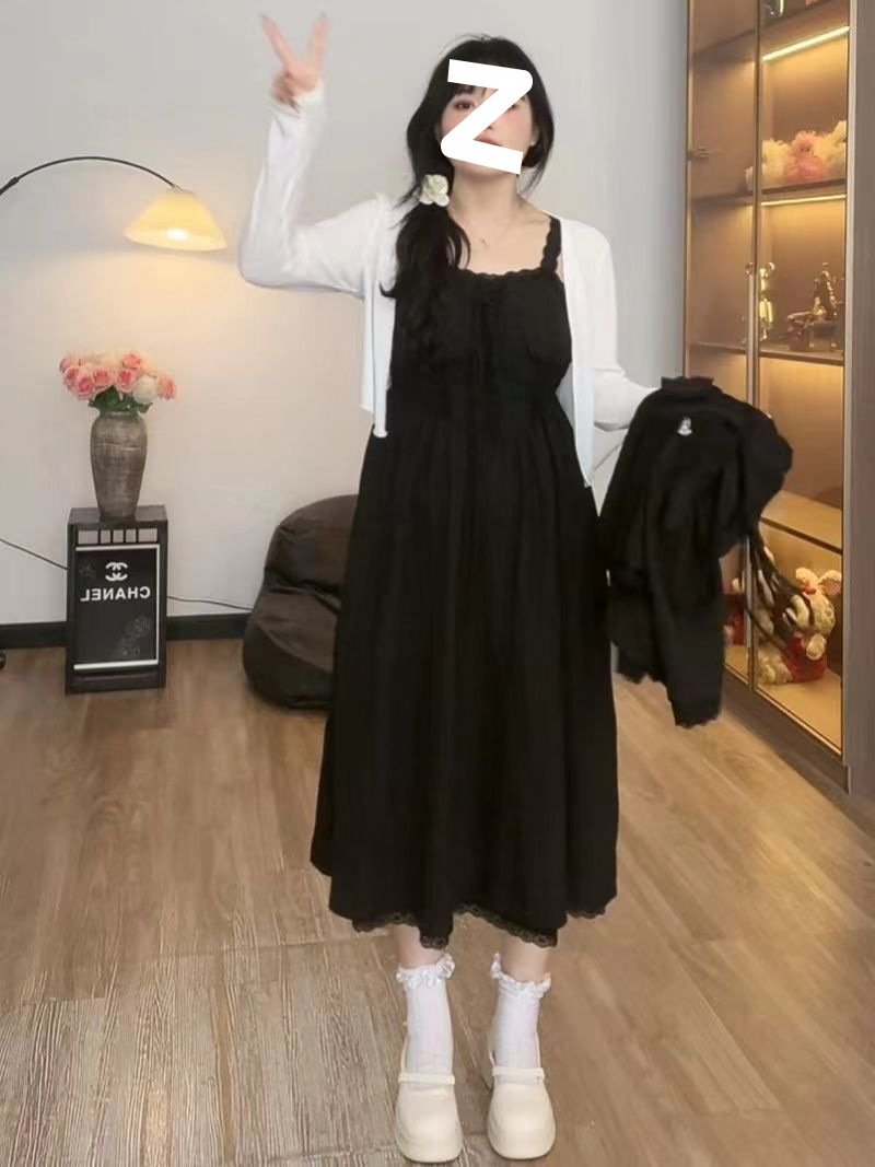 Vapetix Suggestion for M: 80-100 pounds-3XL size is recommended for 160-180 lbs. Plus-size sweet spaghetti-strap dress with a slimming effect, featuring an open-front cardigan—this – Bild 6