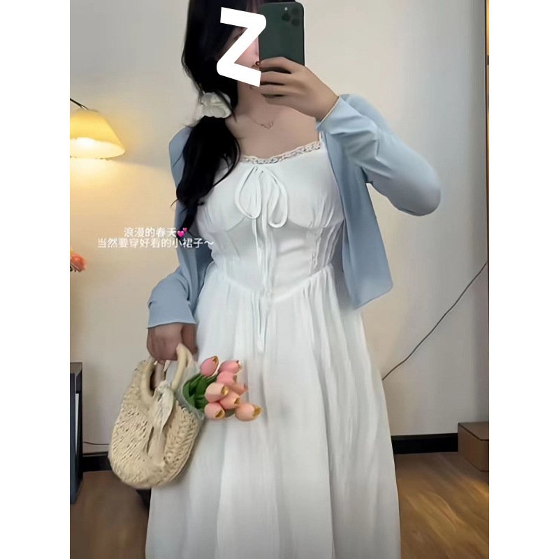 Vapetix Suggestion for M: 80-100 pounds-3XL size is recommended for 160-180 lbs. Plus-size sweet spaghetti-strap dress with a slimming effect, featuring an open-front cardigan—this – Bild 7