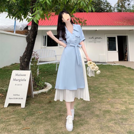 Vapetix M suggests 80-105 pounds-4XL size suggestion: 170-185 lbs  2025 Summer New Retro French Collar Length Dress Design Sense Niche Personality Waist Cinching Slim – Bild 7